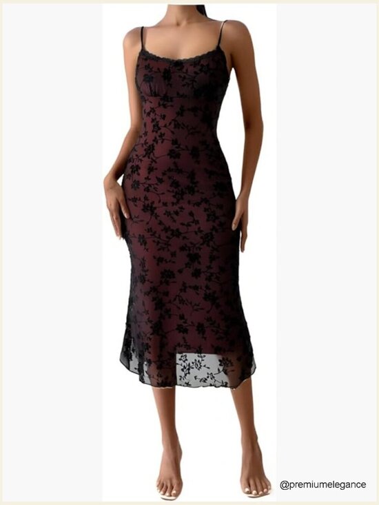 Dresses & Skirts - Floral Mesh Bodycon Cami Dress Semi Formal Party Outfit